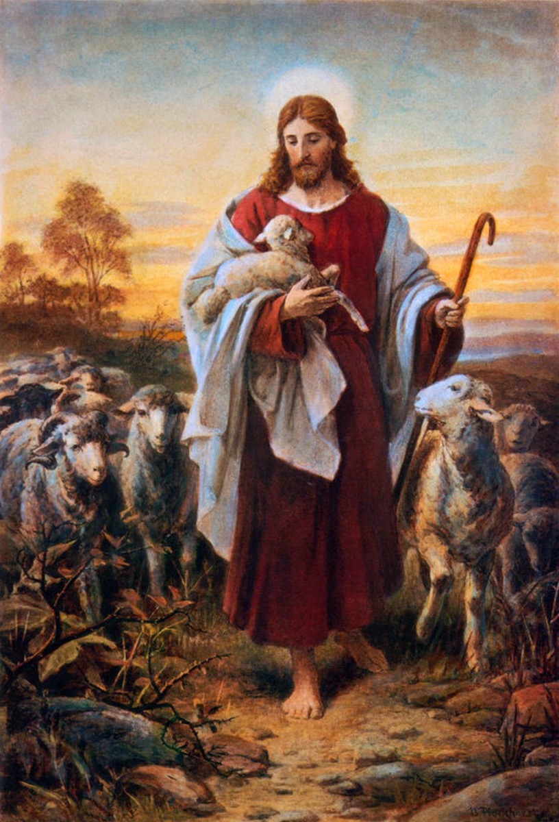Jesus Christ the Good Shepherd holding the lost sheep